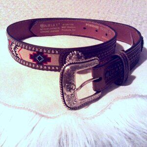 Ariat Artisan Belt 28 Boho Rodeo Y2K Cowgirl Studded Leather Southwest Inlay
